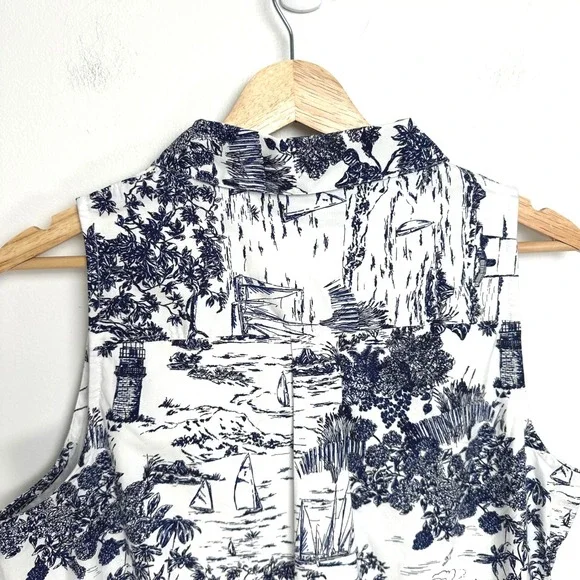 Vineyard Vines Pippa Poplin Dress Toile Navy White Sleeveless M - Picture 8 of 11
